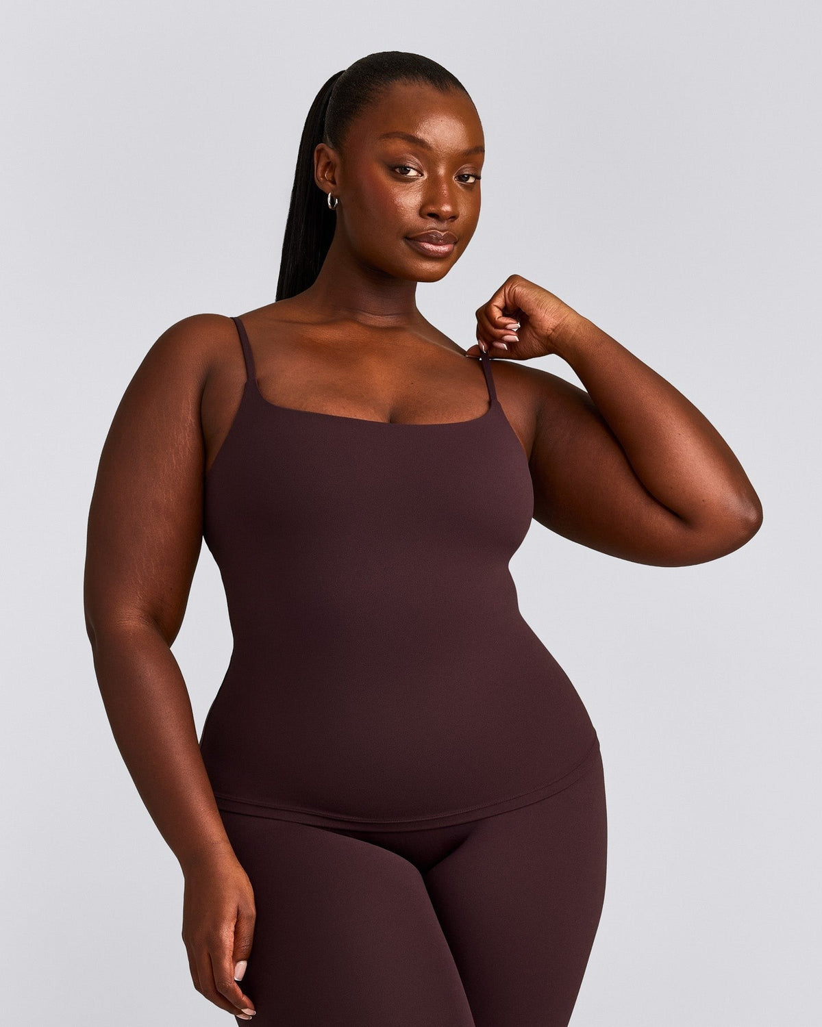 SoftMotionTM Strappy Tank Top with Built in Bra Shelf | Plum Brown