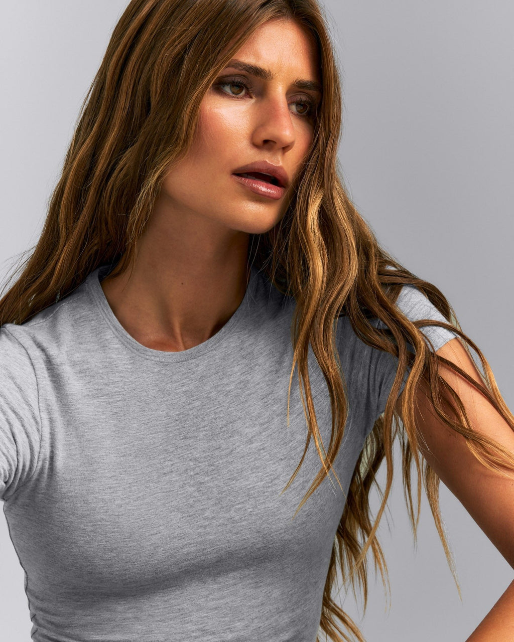 Fitted Cotton Short Sleeve Crew Neck Tee | Mid Gray Marl