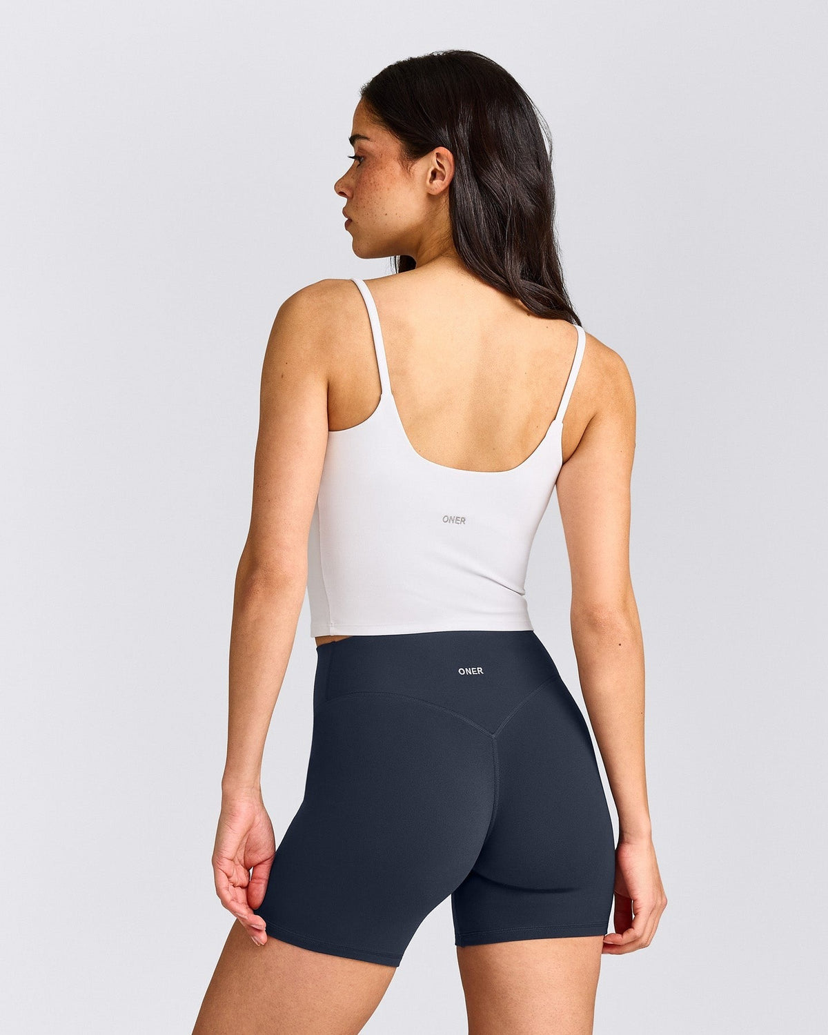 SoftMotionTM Strappy Mid Tank Top with Built in Bra Shelf | White