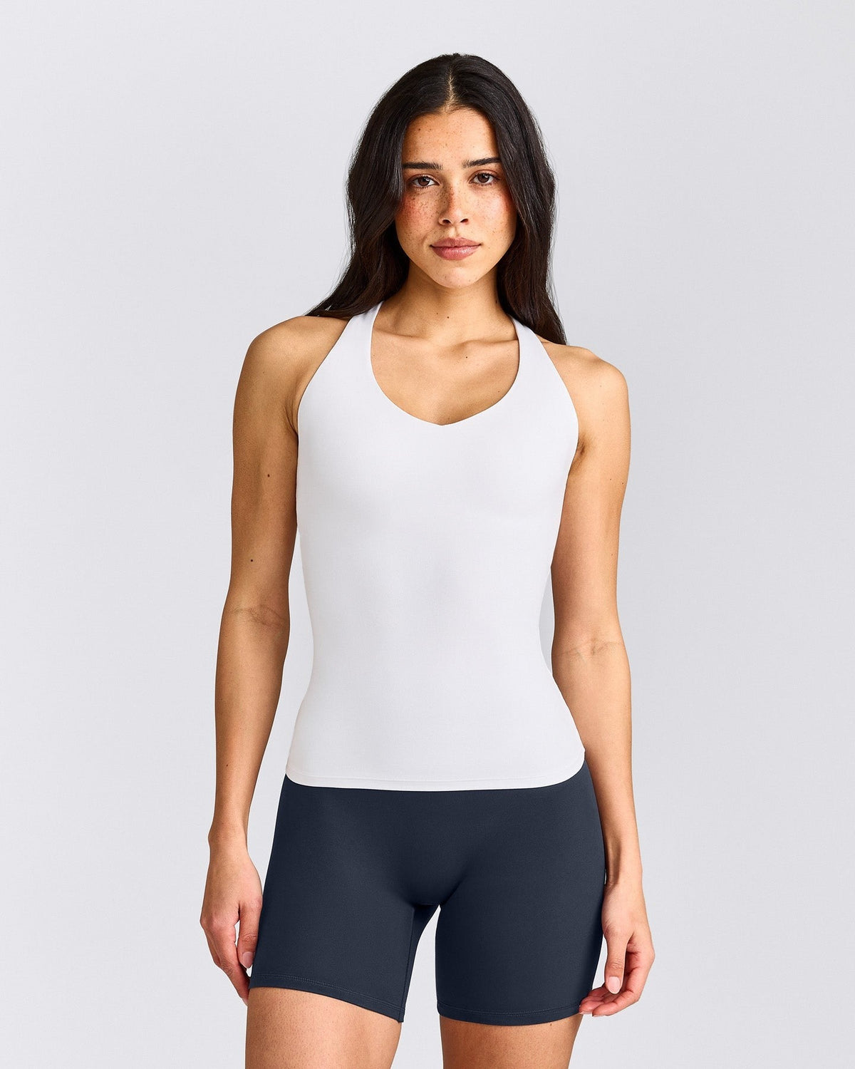 SoftMotionTM Racer Back Tank Top with Built in Bra Shelf | White