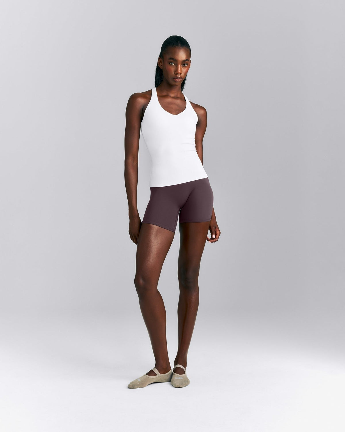 SoftMotionTM Racer Back Tank Top with Built in Bra Shelf | White