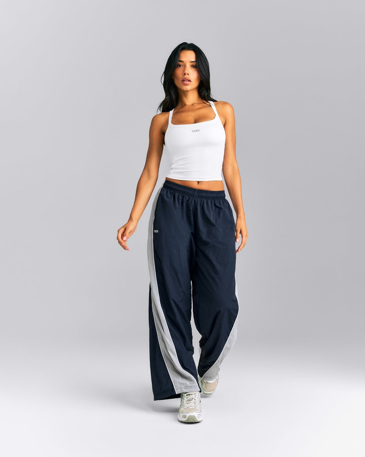 MellowTM Rib Racer Back Mid Tank Top with Built in Bra Shelf | White