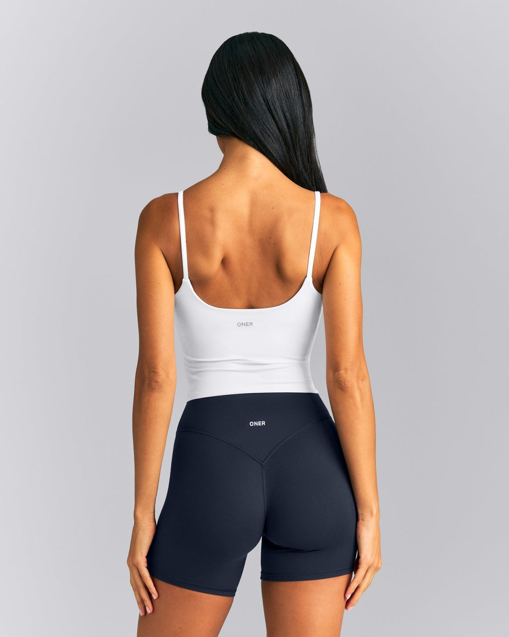 SoftMotionTM Strappy Mid Tank Top with Built in Bra Shelf | White