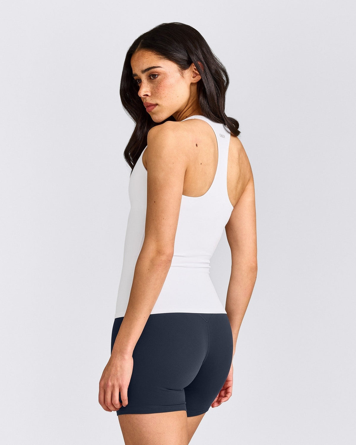SoftMotionTM Racer Back Tank Top with Built in Bra Shelf | White