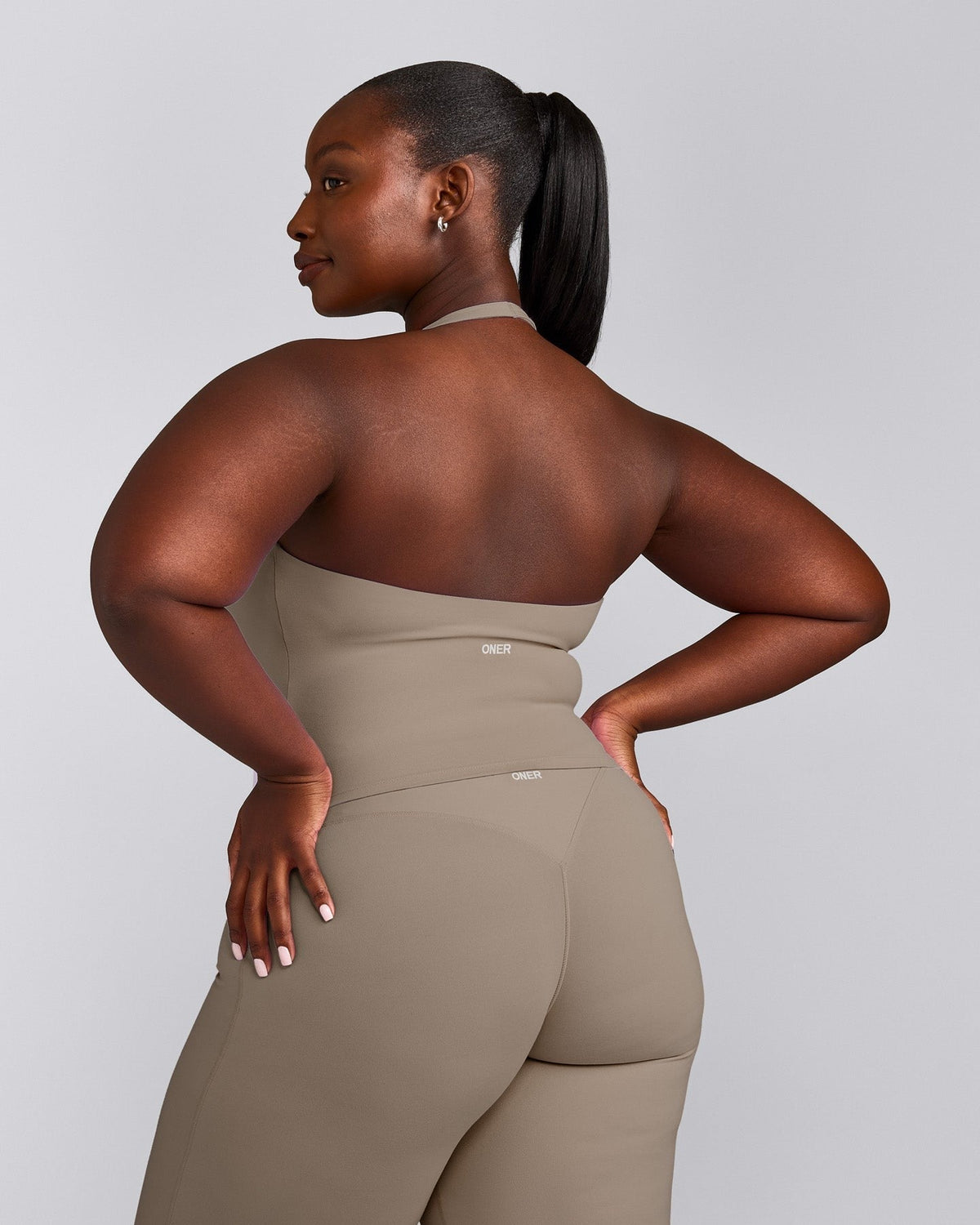 SoftMotionTM Halter Neck Mid Tank Top with Built in Bra Shelf | Minky