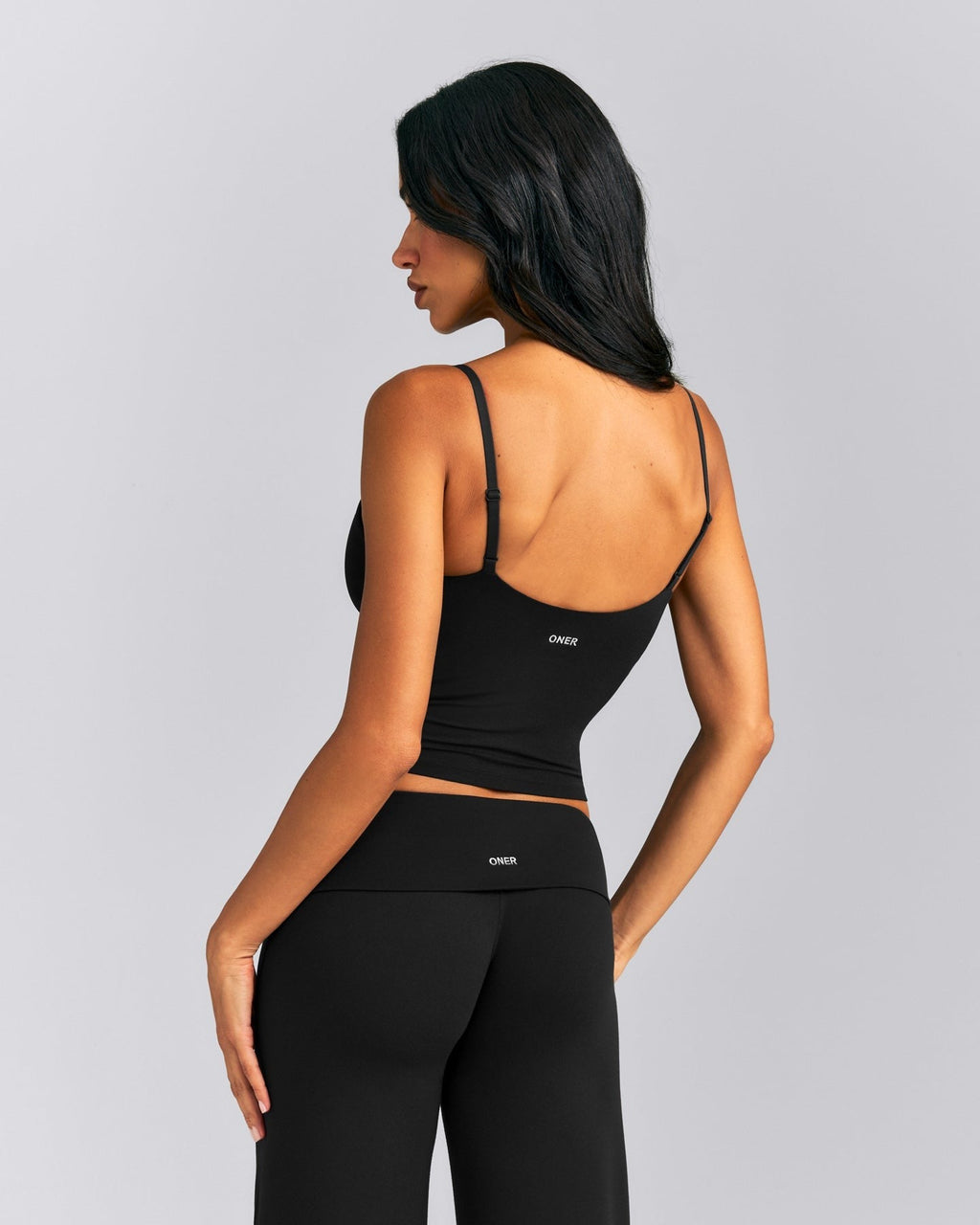 SoftMotionTM Adjustable V Neck Mid Tank Top with Built in Bra Shelf | Black