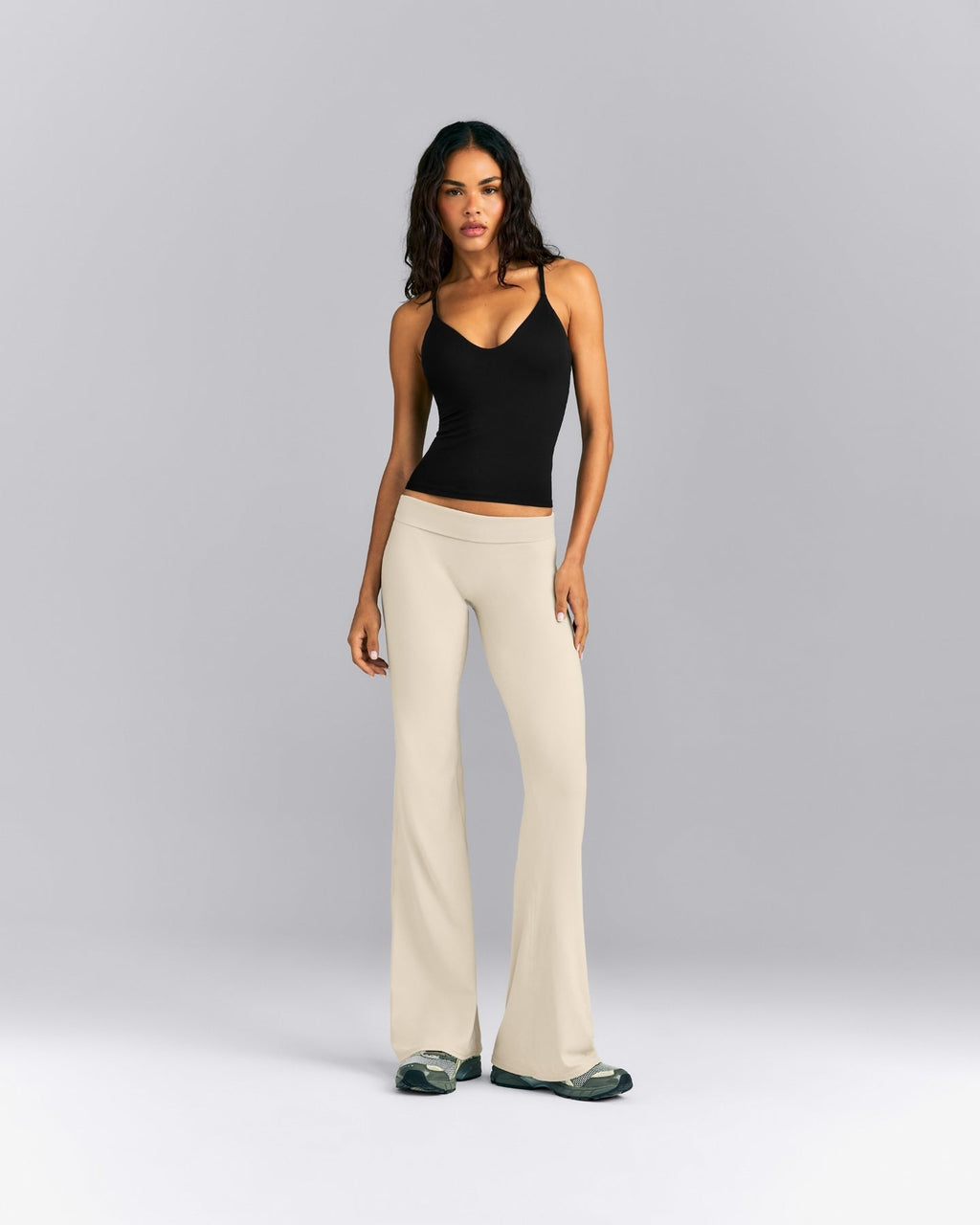 SoftMotionTM Adjustable V Neck Tank Top with Built in Bra Shelf | Black