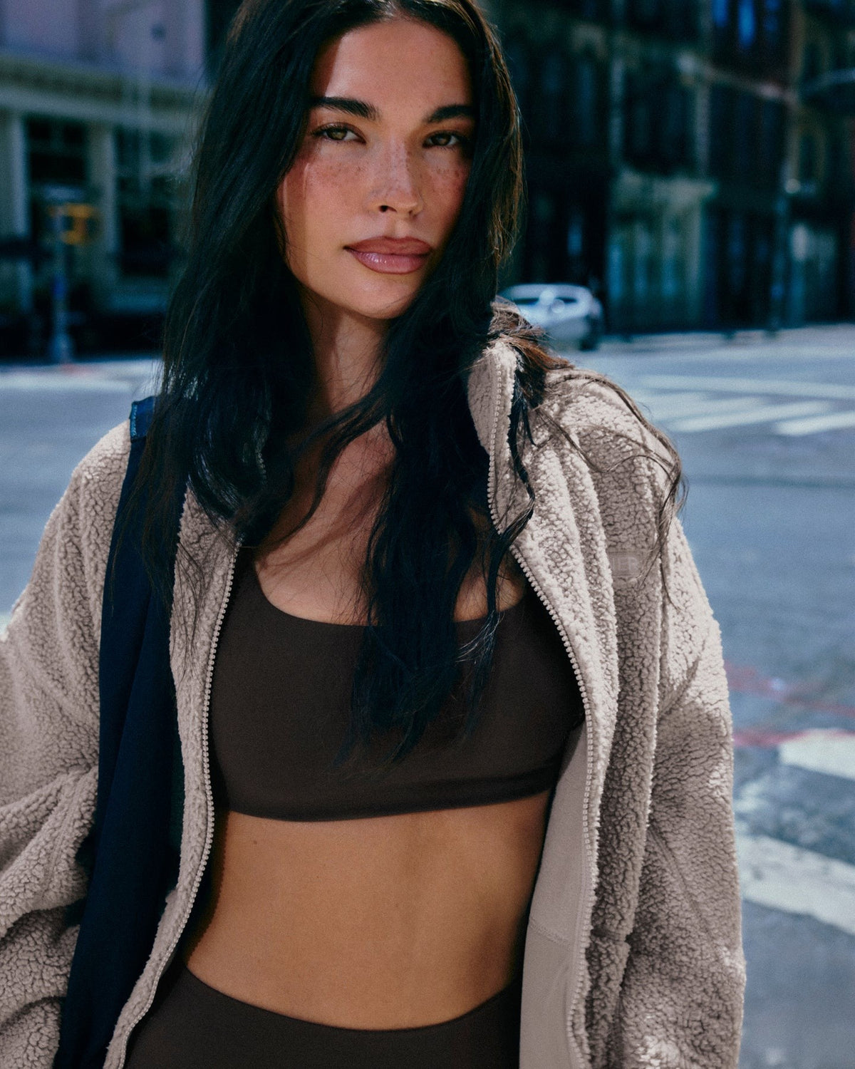 SoftMotionTM Soft Square Neck Sports Bra | 70% Cocoa
