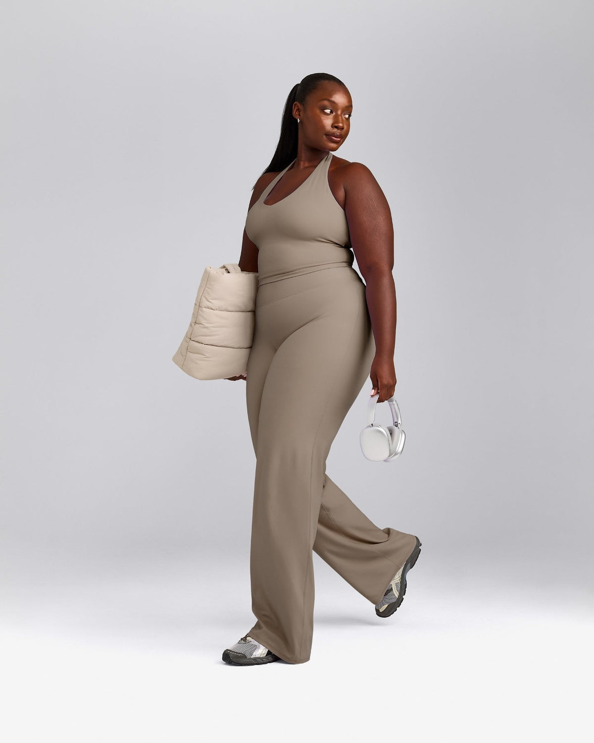 SoftMotionTM Halter Neck Mid Tank Top with Built in Bra Shelf | Minky