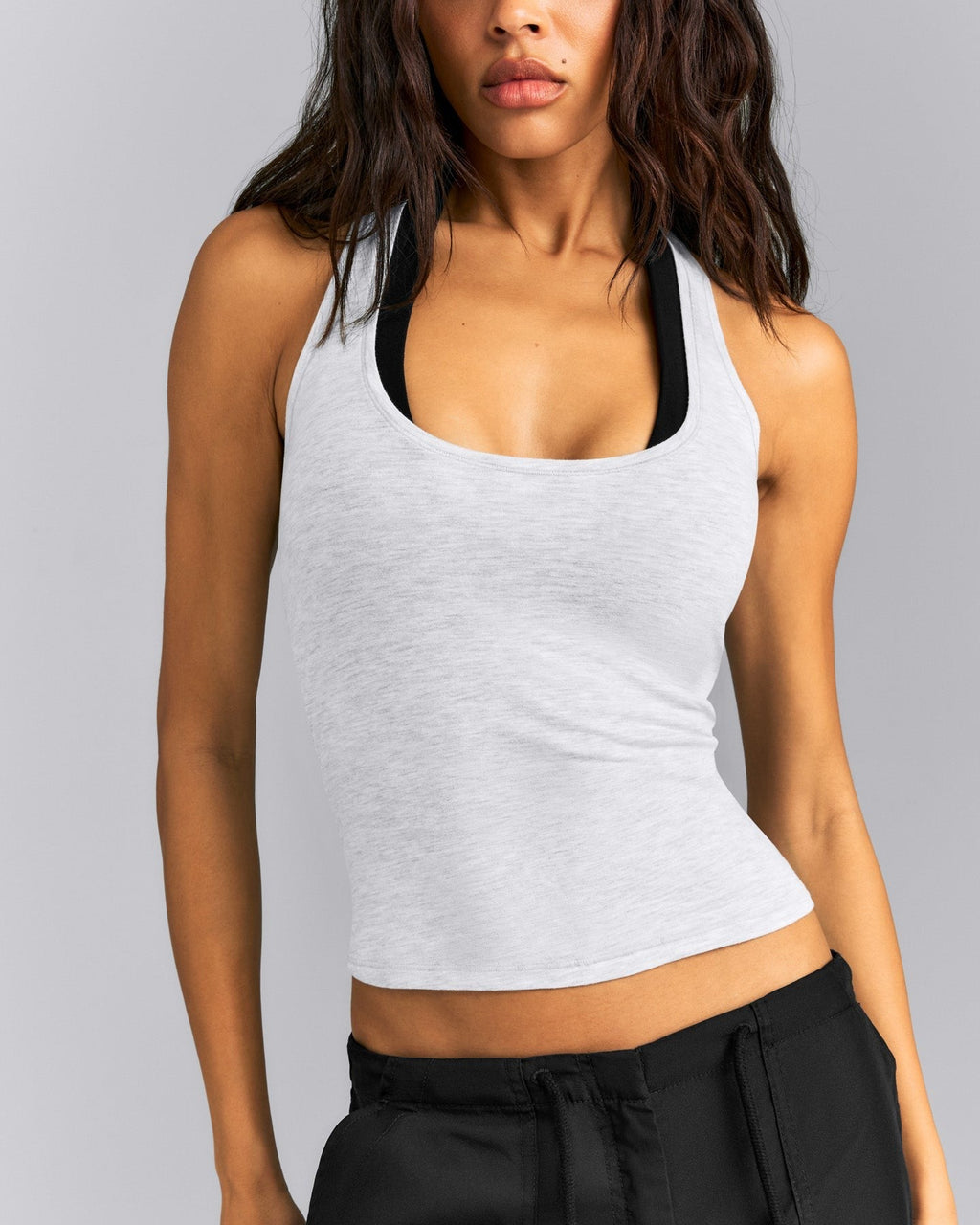 Fitted Cotton Racer Tank | Light Gray Marl