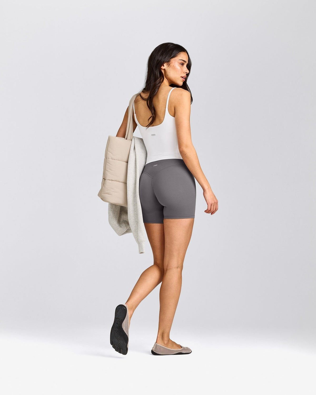 SoftMotionTM Strappy Tank Top with Built in Bra Shelf | White