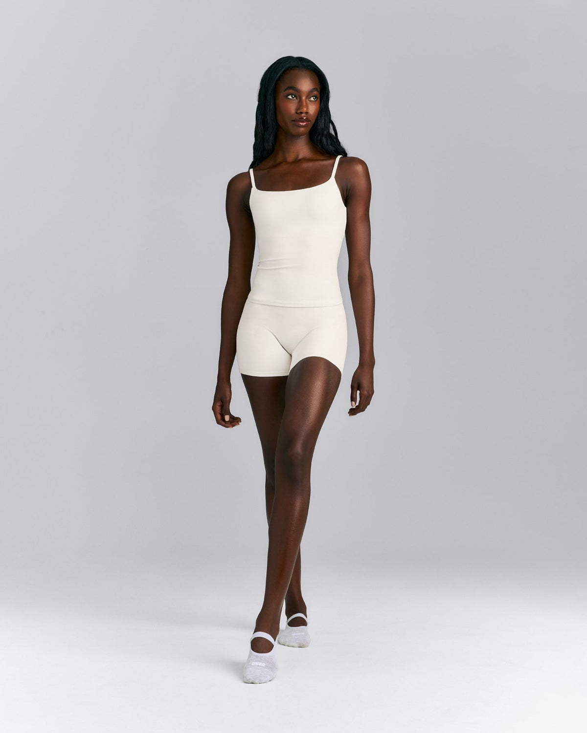 SoftMotionTM Strappy Tank Top with Built in Bra Shelf | Marshmallow White