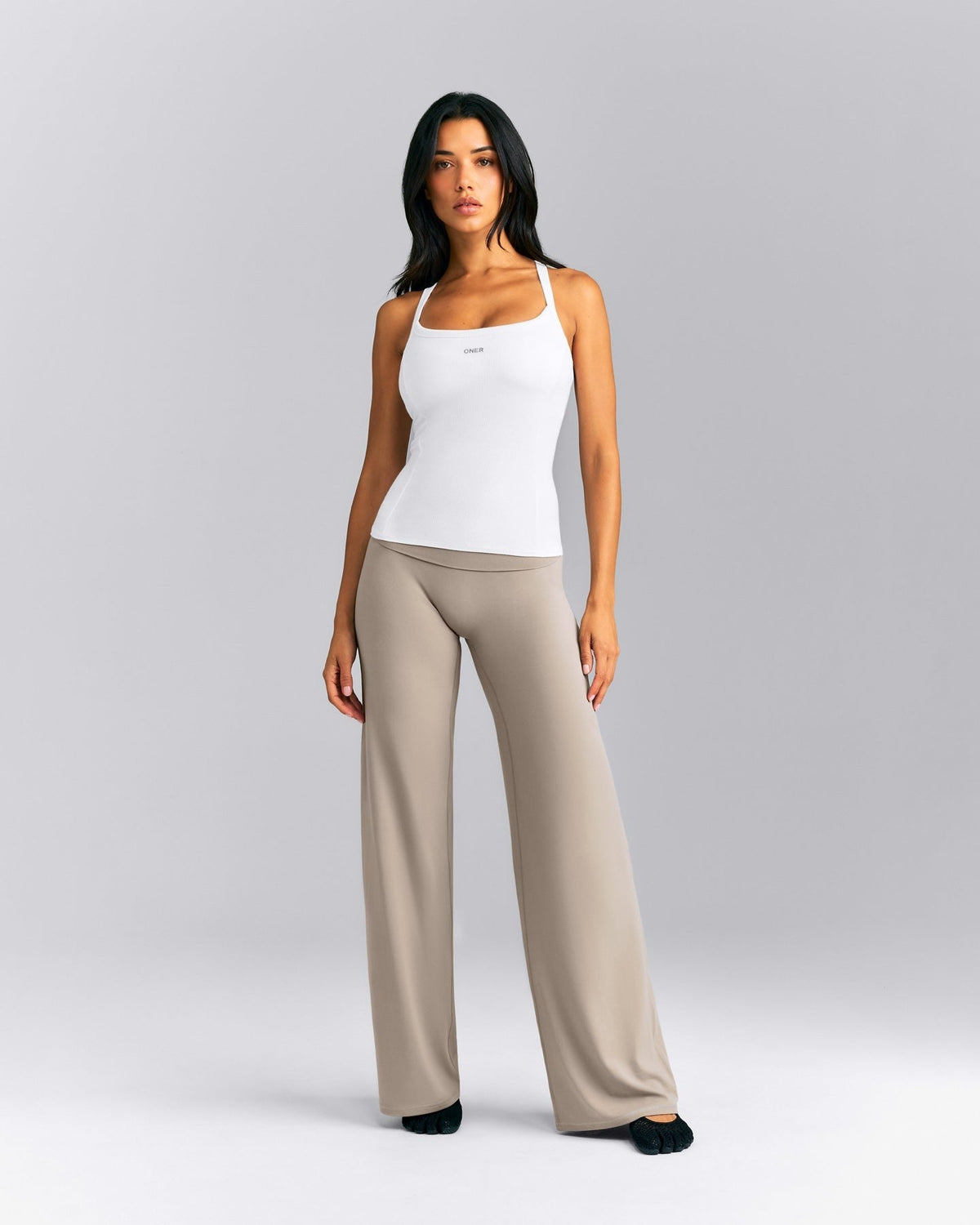 MellowTM Rib Racer Back Tank Top with Built in Bra Shelf | White