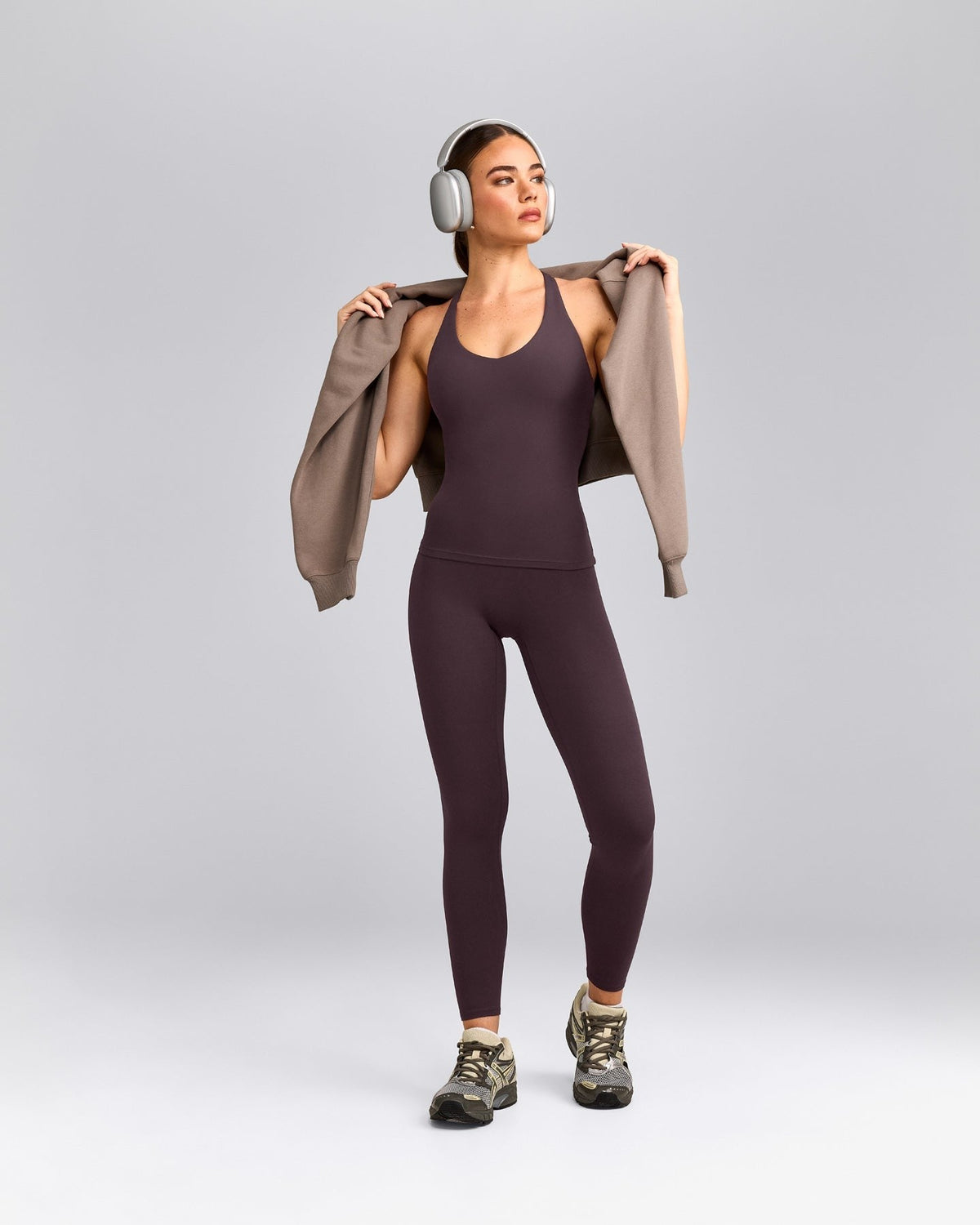 SoftMotionTM Racer Back Tank Top with Built in Bra Shelf | Dark Umber Brown