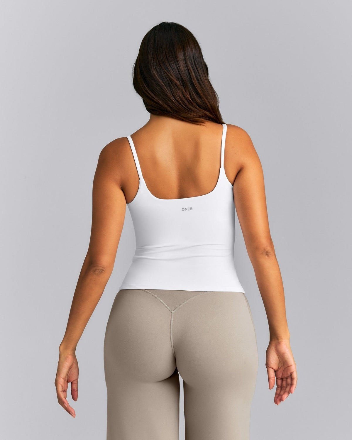 SoftMotionTM Strappy Tank Top with Built in Bra Shelf | White