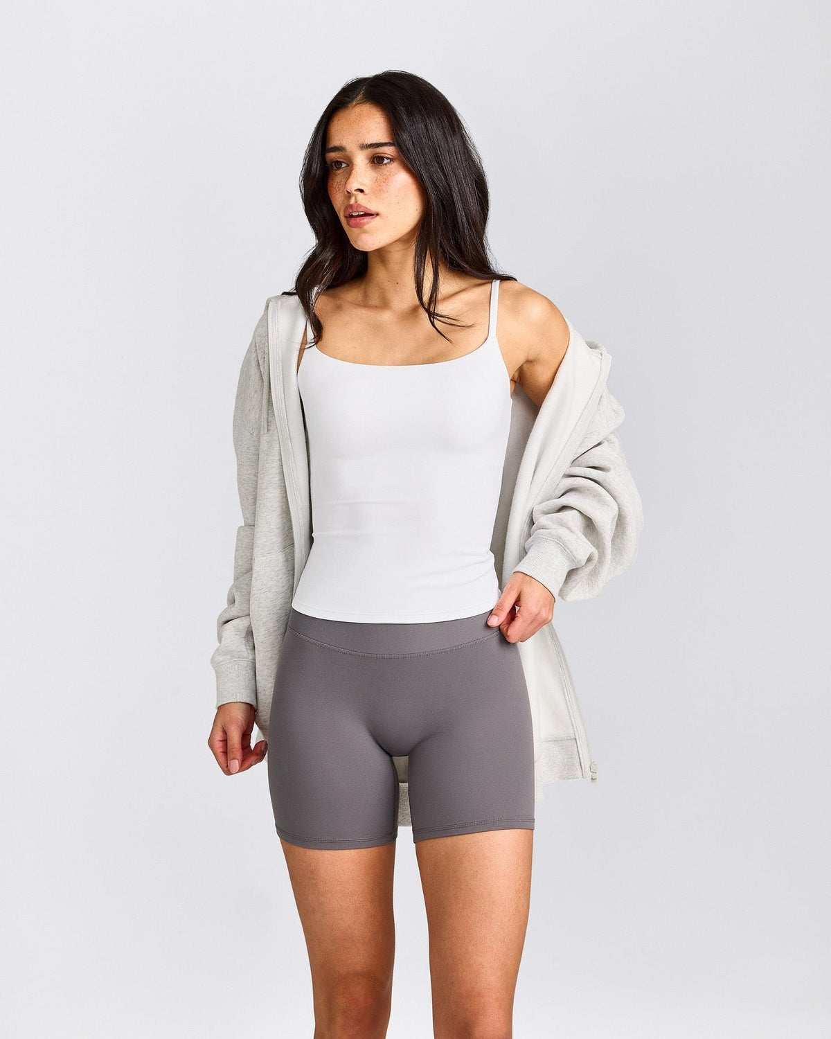 SoftMotionTM Strappy Tank Top with Built in Bra Shelf | White