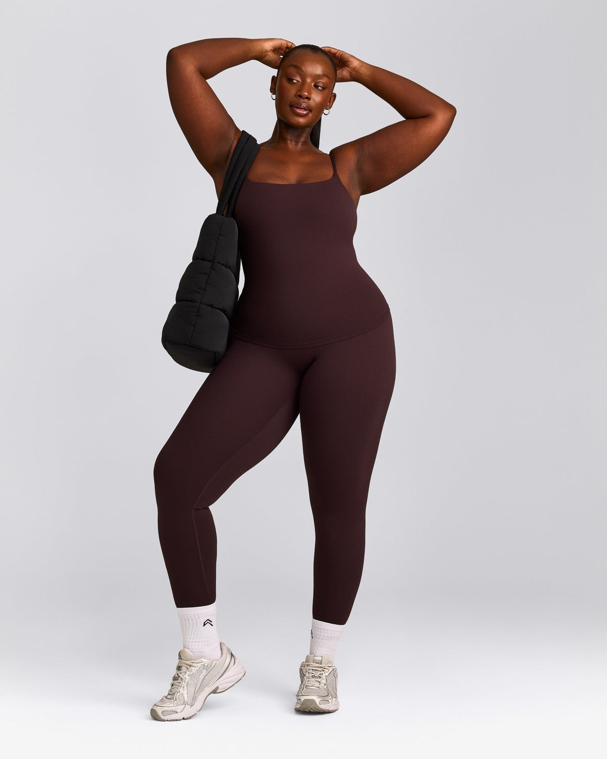 SoftMotionTM Strappy Tank Top with Built in Bra Shelf | Plum Brown