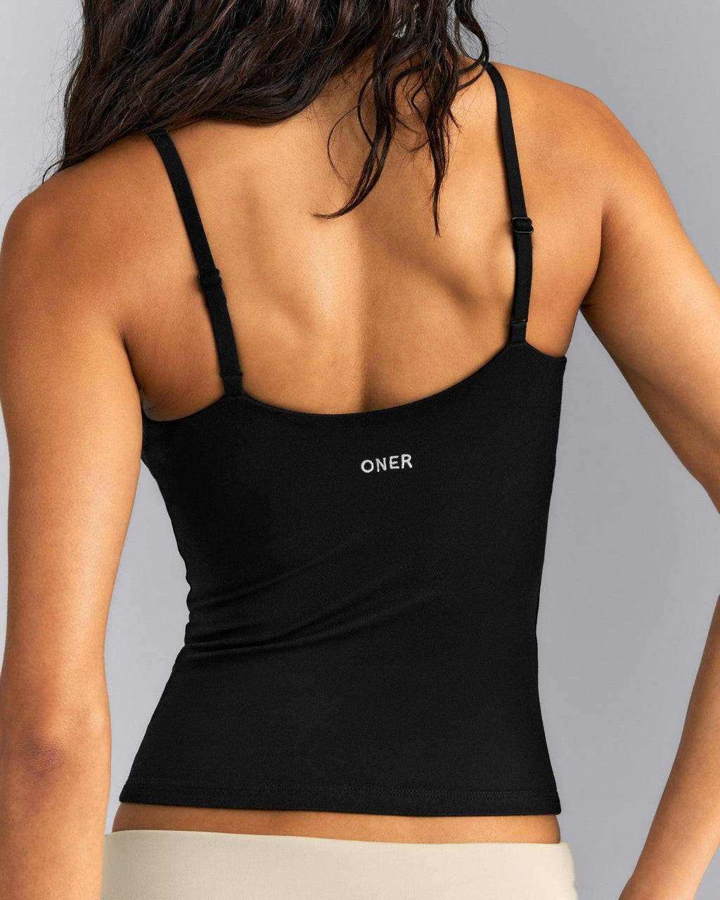 SoftMotionTM Adjustable V Neck Tank Top with Built in Bra Shelf | Black