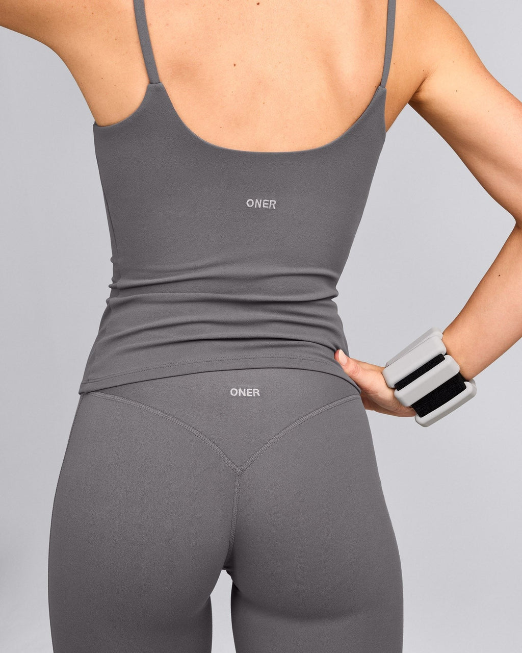 SoftMotionTM Strappy Tank Top with Built in Bra Shelf | Ash Gray