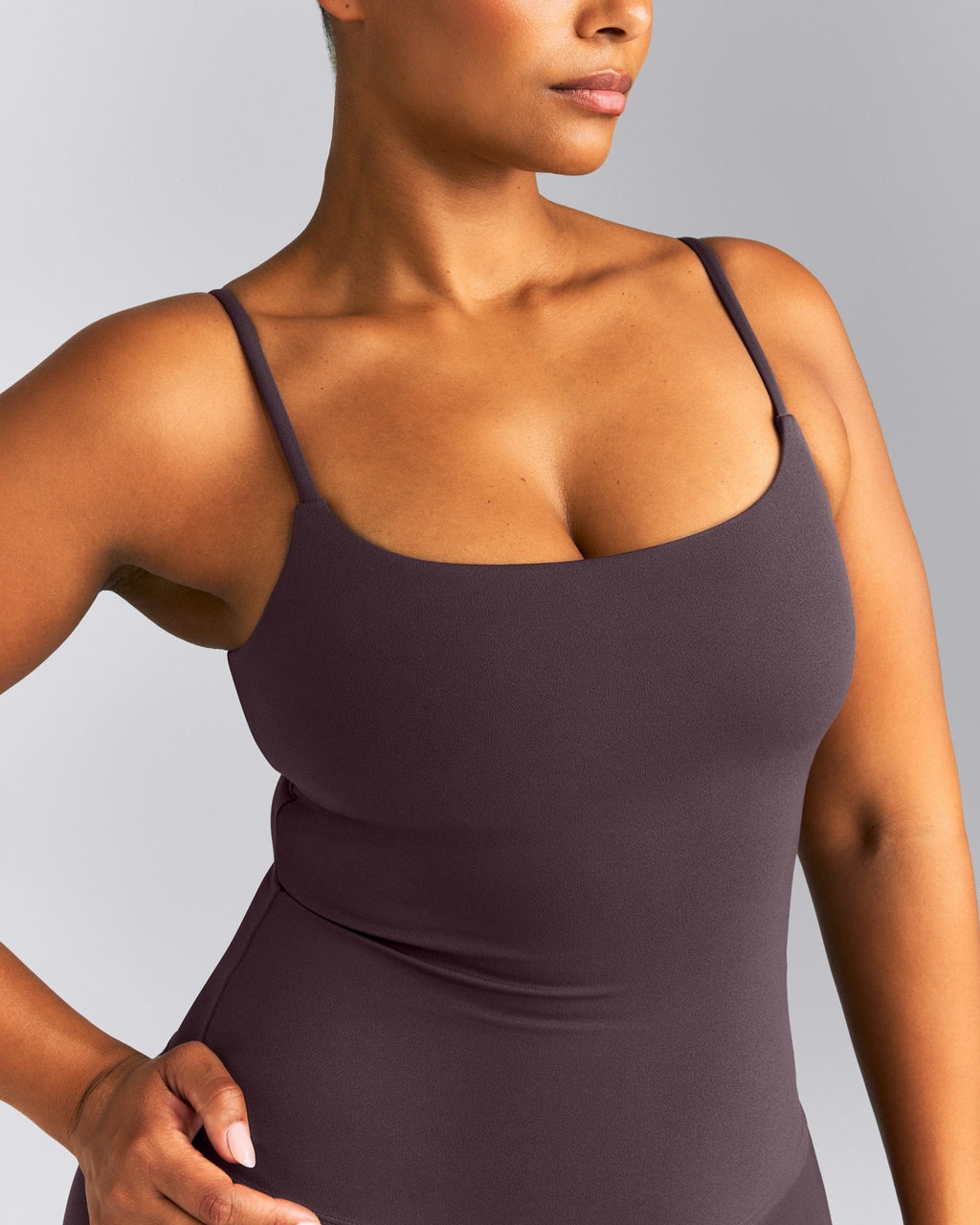SoftMotionTM Strappy Tank Top with Built in Bra Shelf | Dark Umber Brown
