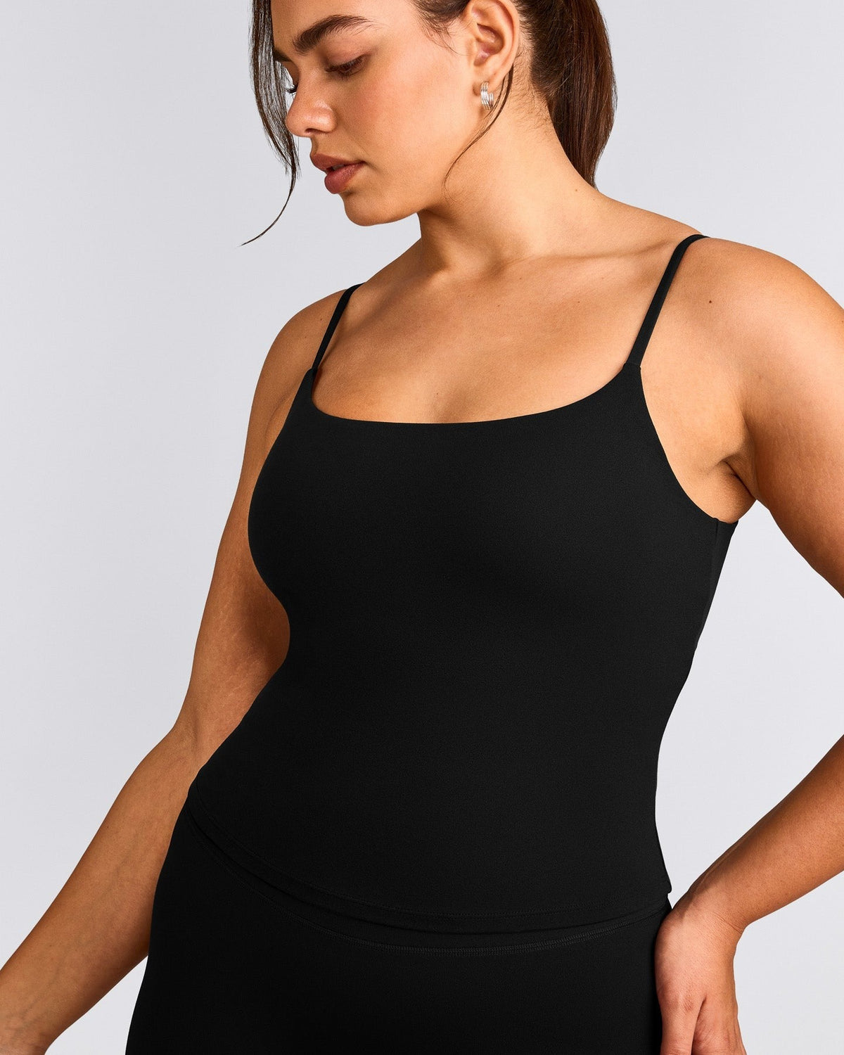 SoftMotionTM Strappy Tank Top with Built in Bra Shelf | Black