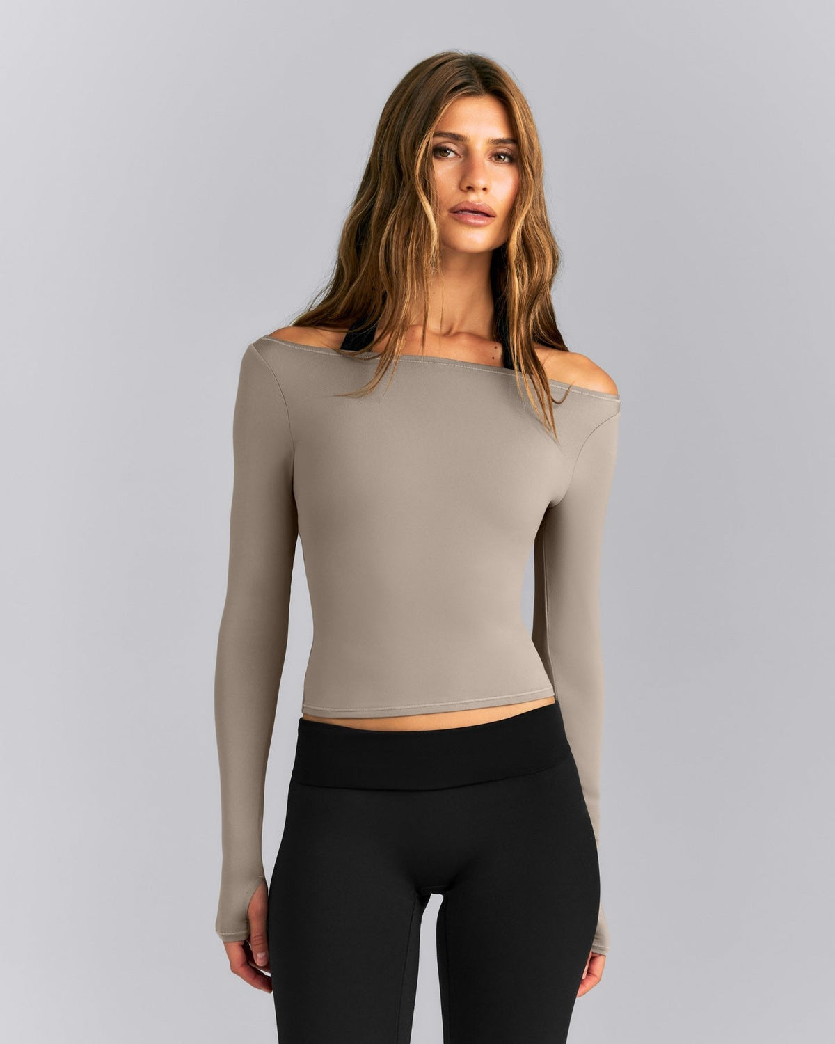 FormeSoftTM Fitted Off-The-Shoulder Long Sleeve Top | Washed Minky