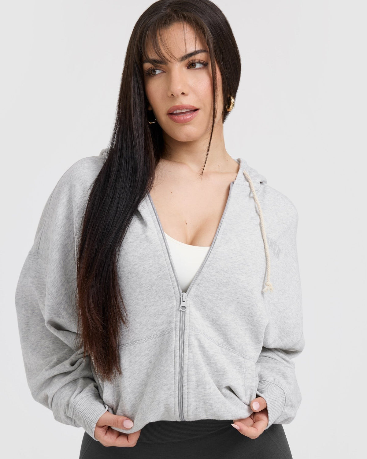 Raw Lounge Oversized Zip Hoodie | Light Gray Marl