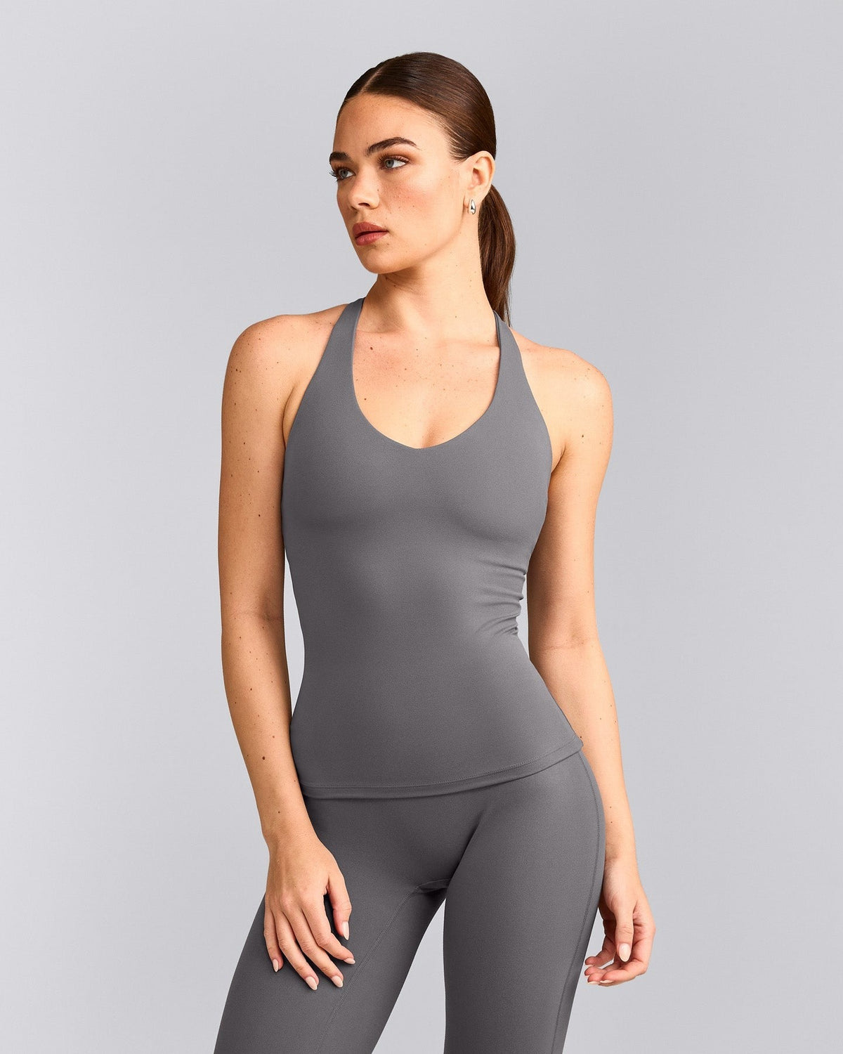 SoftMotionTM Racer Back Tank Top with Built in Bra Shelf | Ash Gray