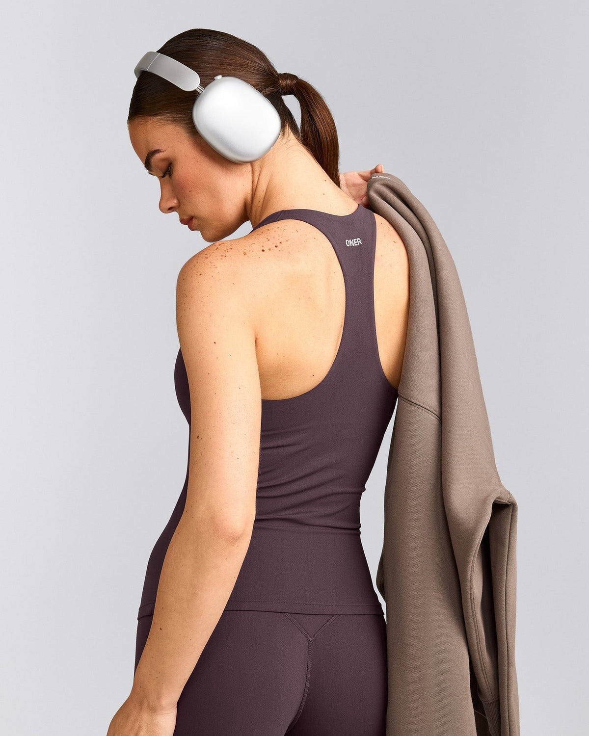 SoftMotionTM Racer Back Tank Top with Built in Bra Shelf | Dark Umber Brown