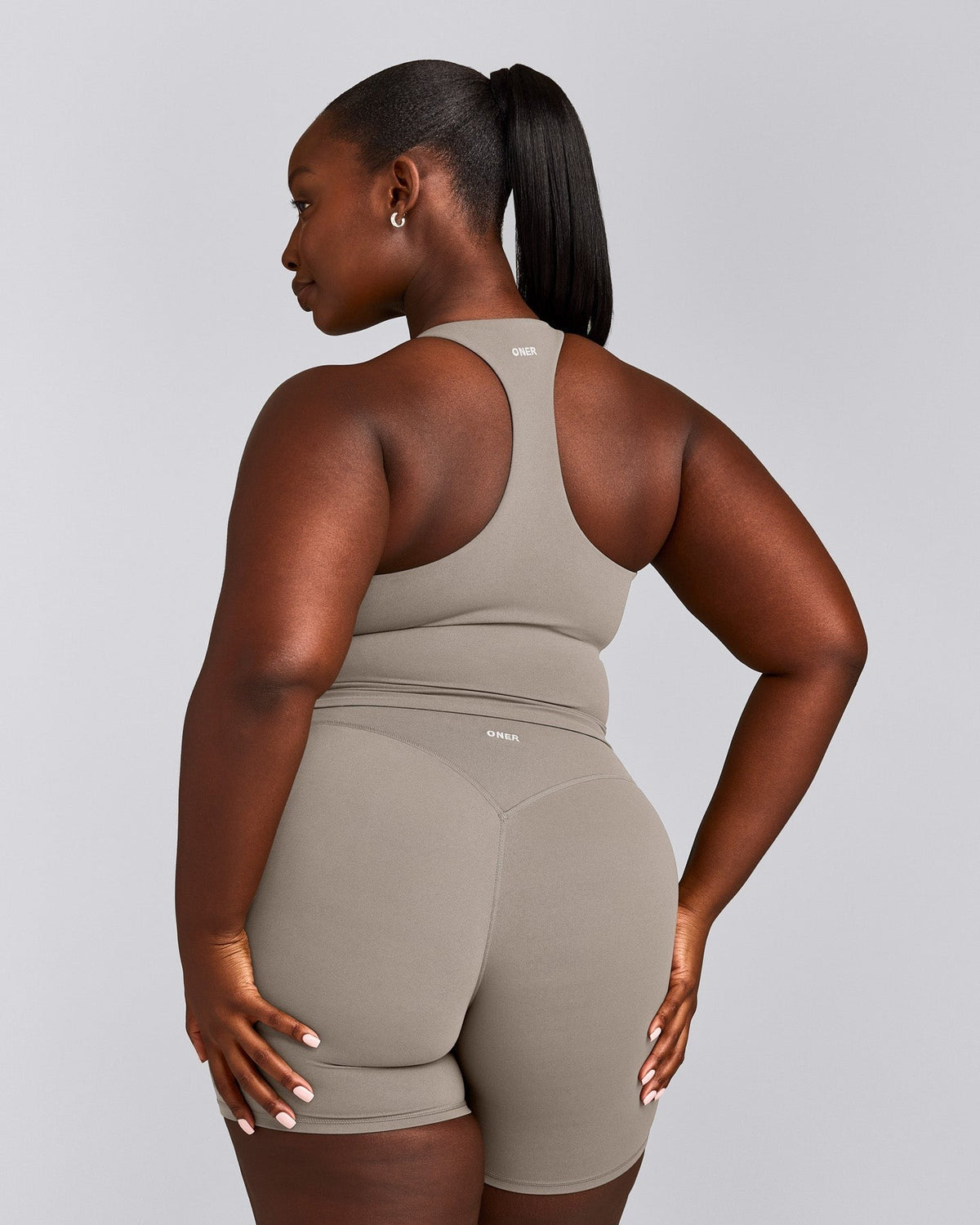 SoftMotionTM Racer Back Mid Tank Top with Built in Bra Shelf | Warm Sand
