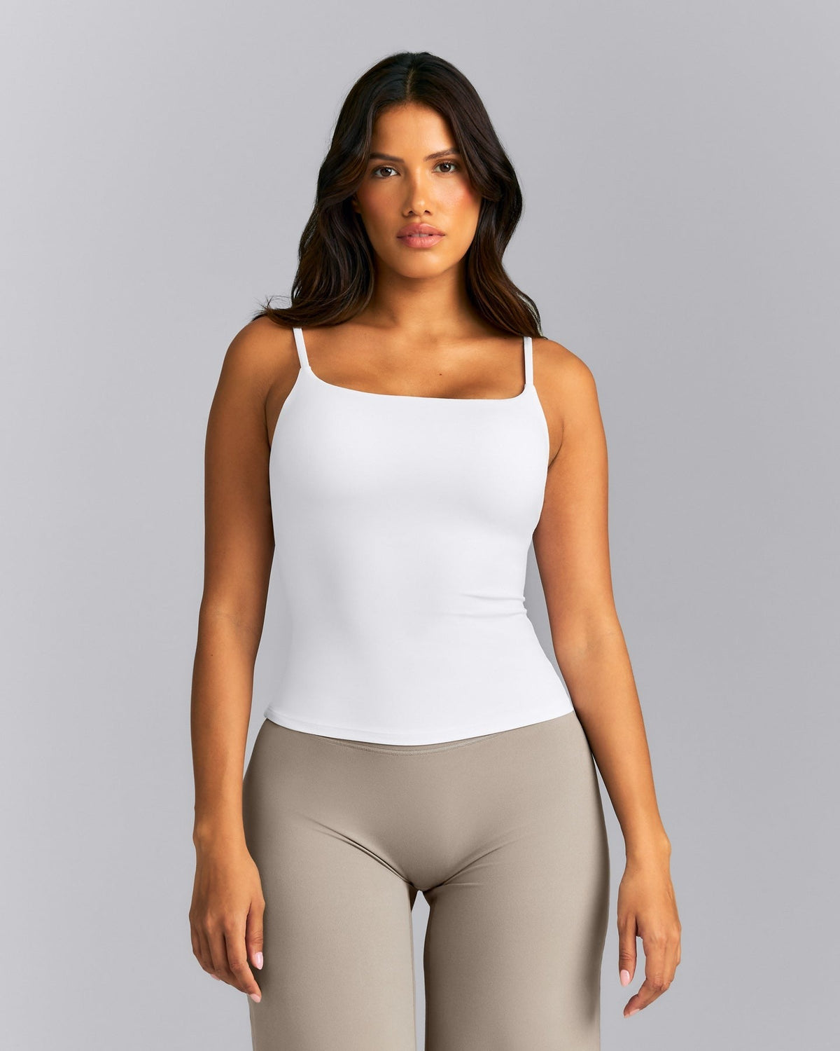 SoftMotionTM Strappy Tank Top with Built in Bra Shelf | White