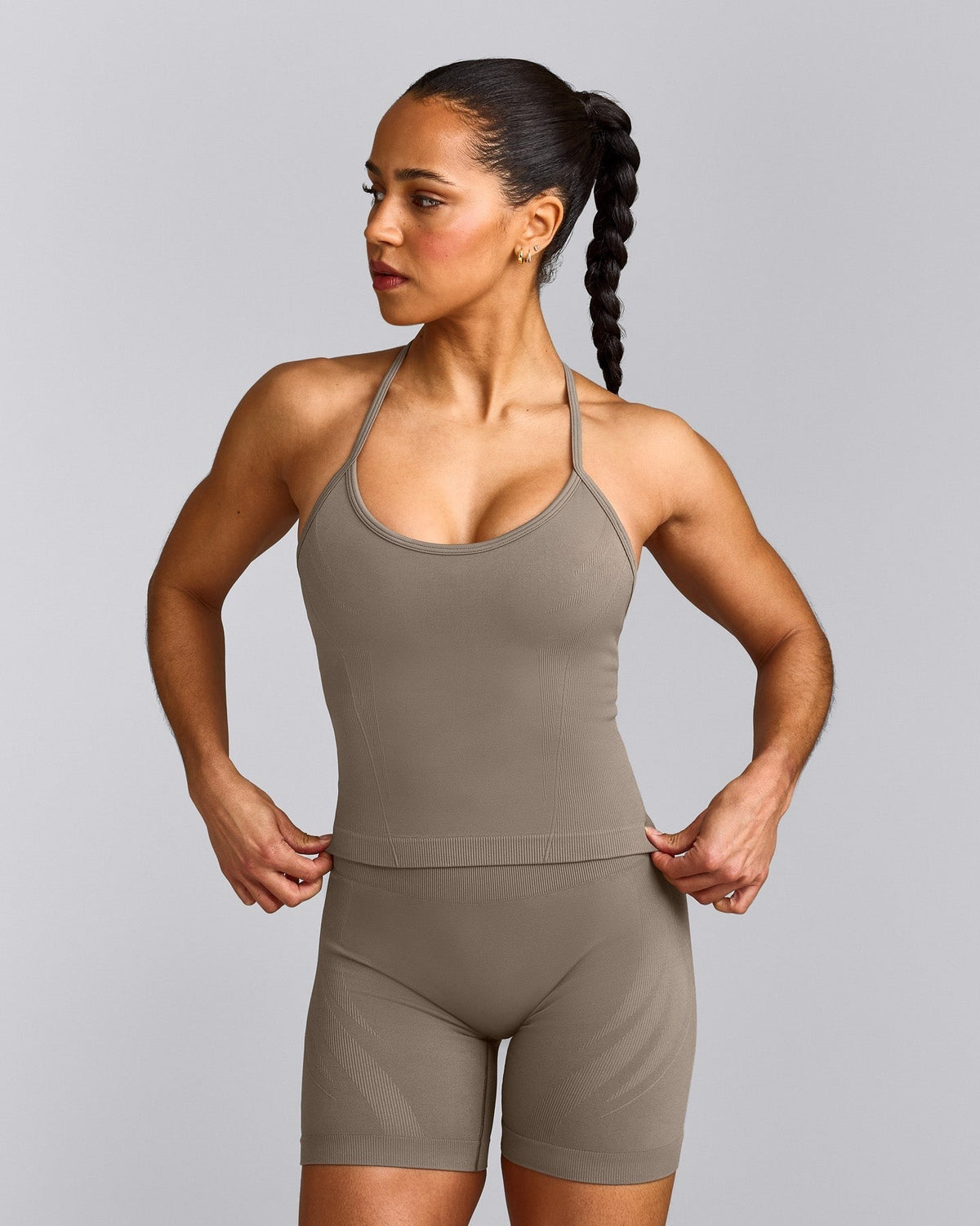 EnhanceLiftTM Seamless Strappy Racer Tank Top with Built in Bra Shelf | Warm Minky