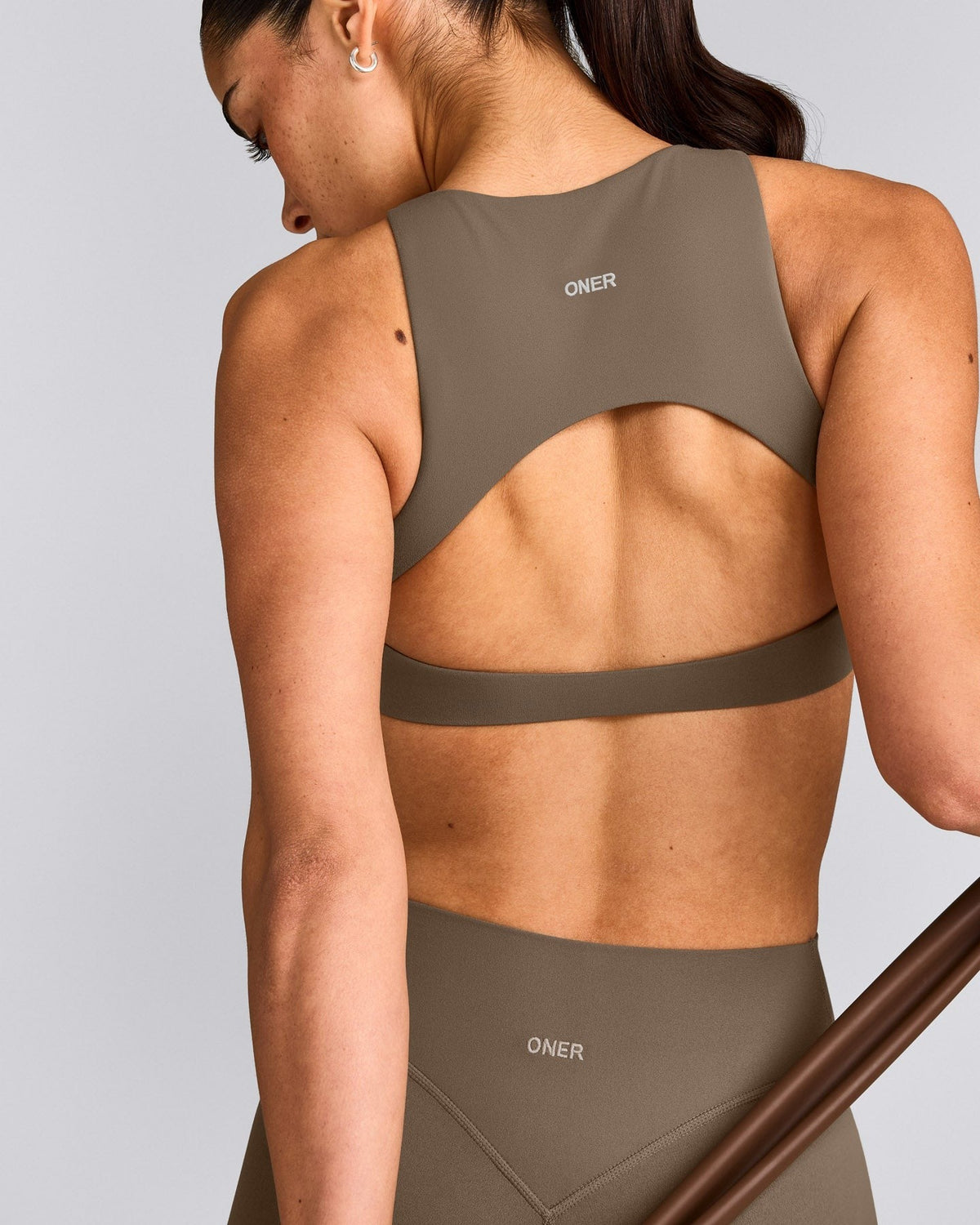 SoftMotionTM High Neck Sports Bra | Moss Brown