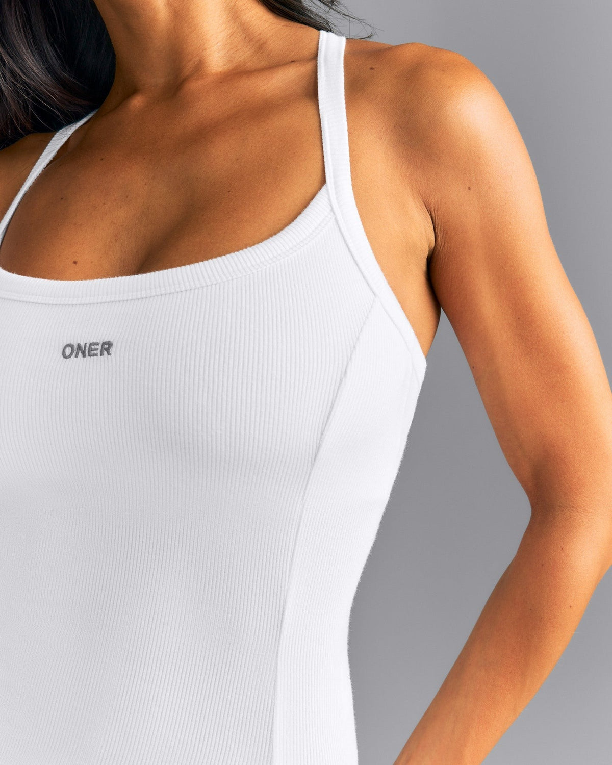 MellowTM Rib Racer Back Tank Top with Built in Bra Shelf | White