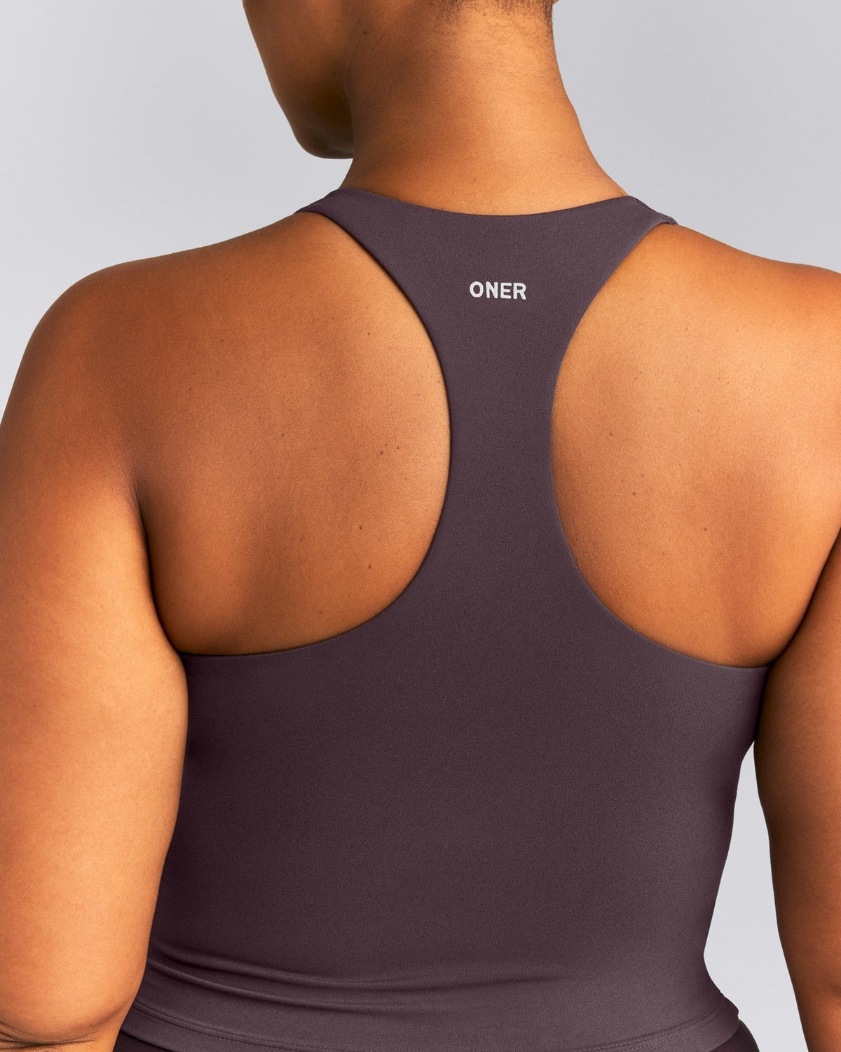 SoftMotionTM Racer Back Mid Tank Top with Built in Bra Shelf | Dark Umber Brown