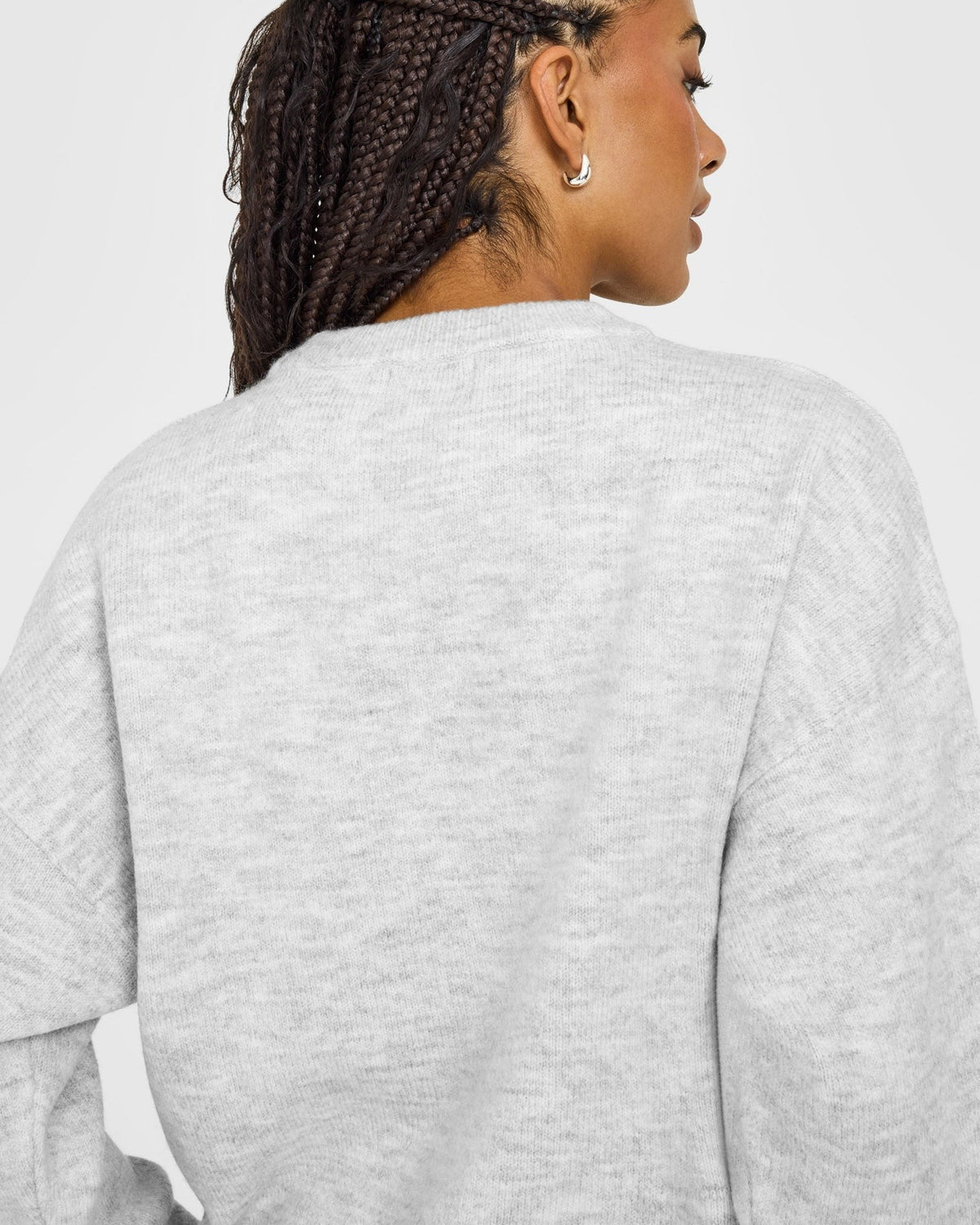 Oversized Knit Crew Neck Sweatshirt | Light Gray Marl