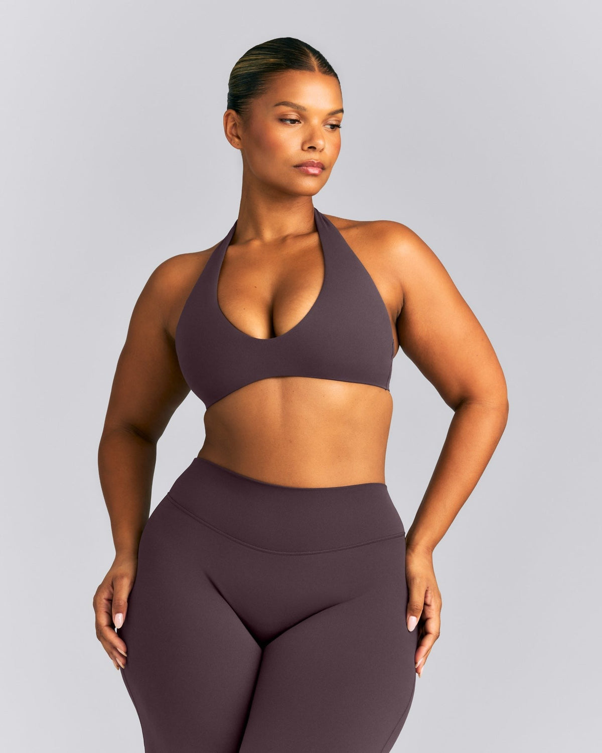 SoftMotionTM Minimal Halter Neck Bralette | Dark Umber Brown