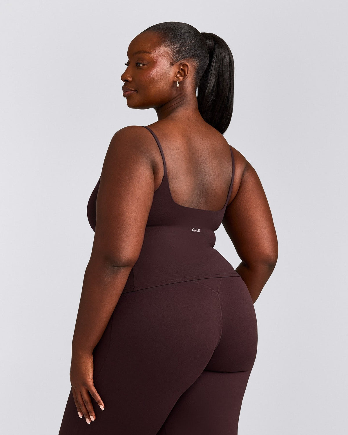 SoftMotionTM Strappy Mid Tank Top with Built in Bra Shelf | Plum Brown