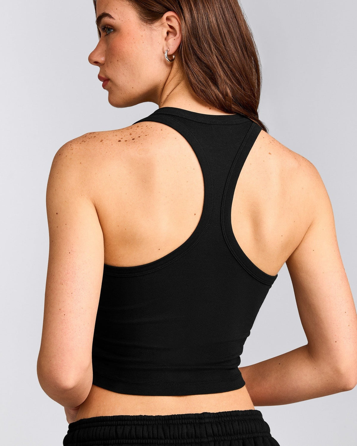 Cotton Fitted Mid Tank Top | Black