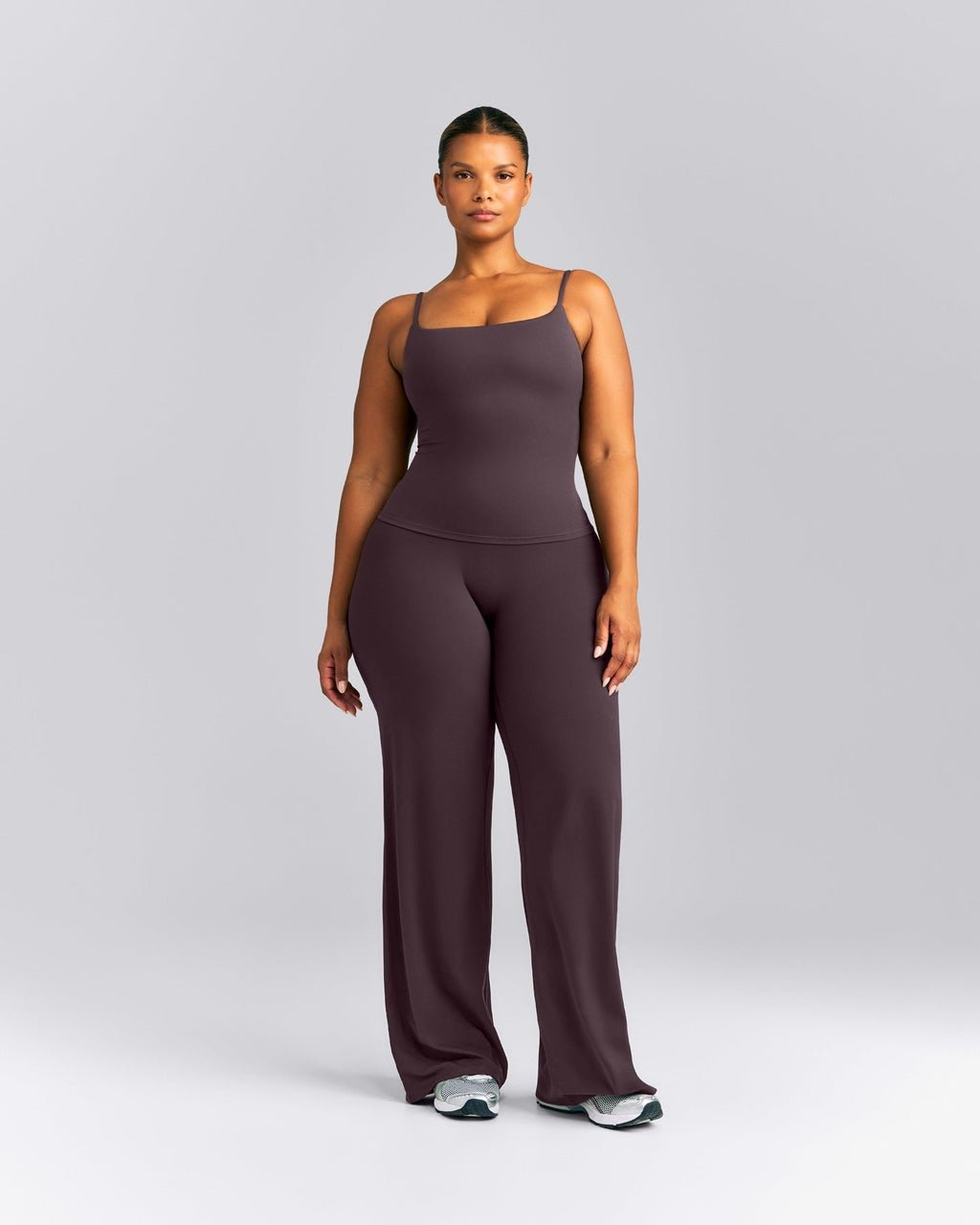 SoftMotionTM Strappy Tank Top with Built in Bra Shelf | Dark Umber Brown