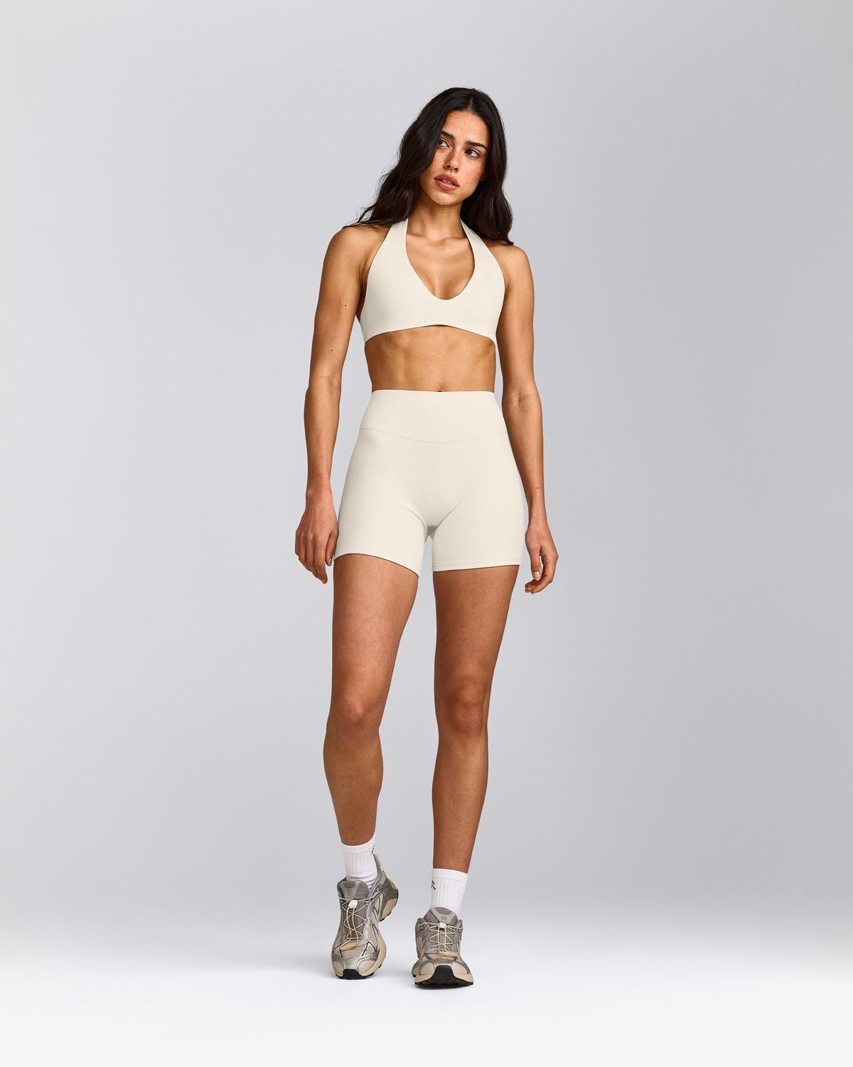 SoftMotionTM Double Layer High Waisted Shorts 6" | Marshmallow White
