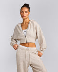 Oversized Knit Zip Up Mid Hoodie | Oat Marl