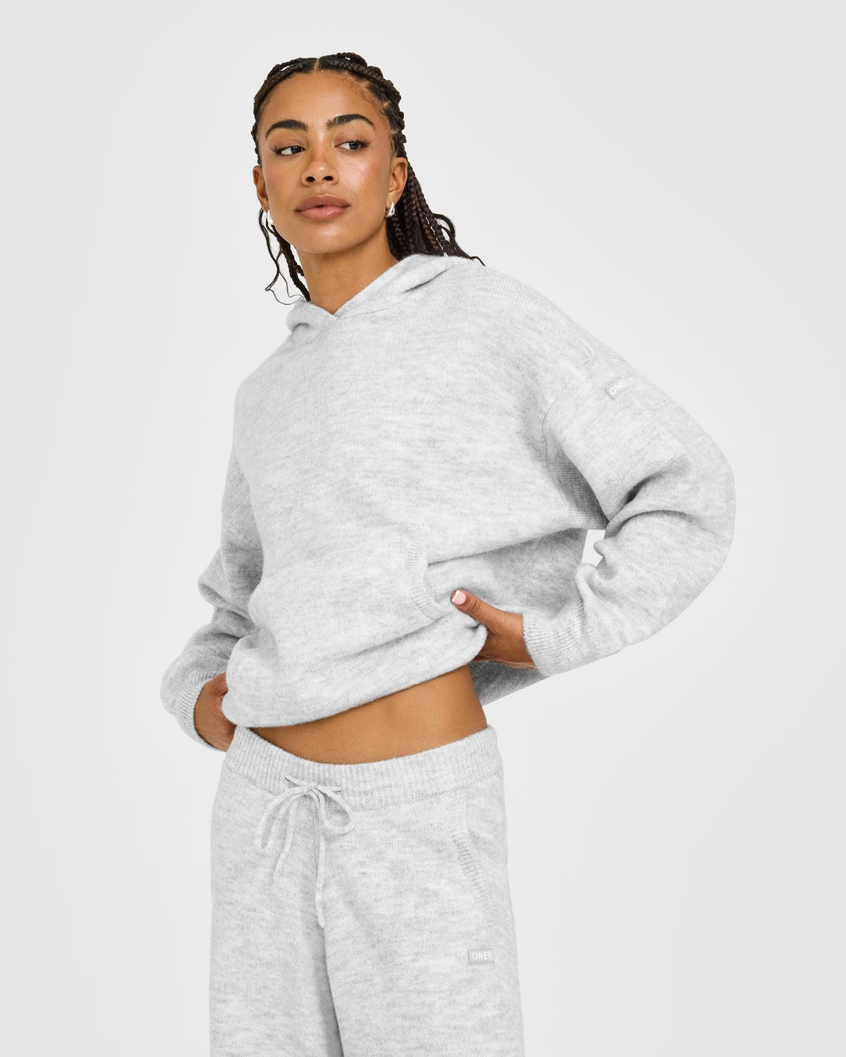 Oversized Knit Hoodie | Light Gray Marl