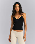 SoftMotionTM Adjustable V Neck Tank Top with Built in Bra Shelf | Black