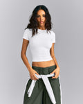 Fitted Cotton Short Sleeve Crew Neck Tee | White