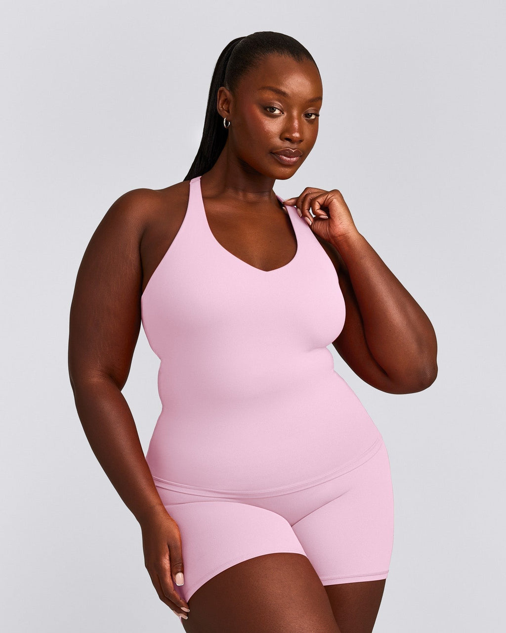 SoftMotionTM Racer Back Tank Top with Built in Bra Shelf | Chalk Pink