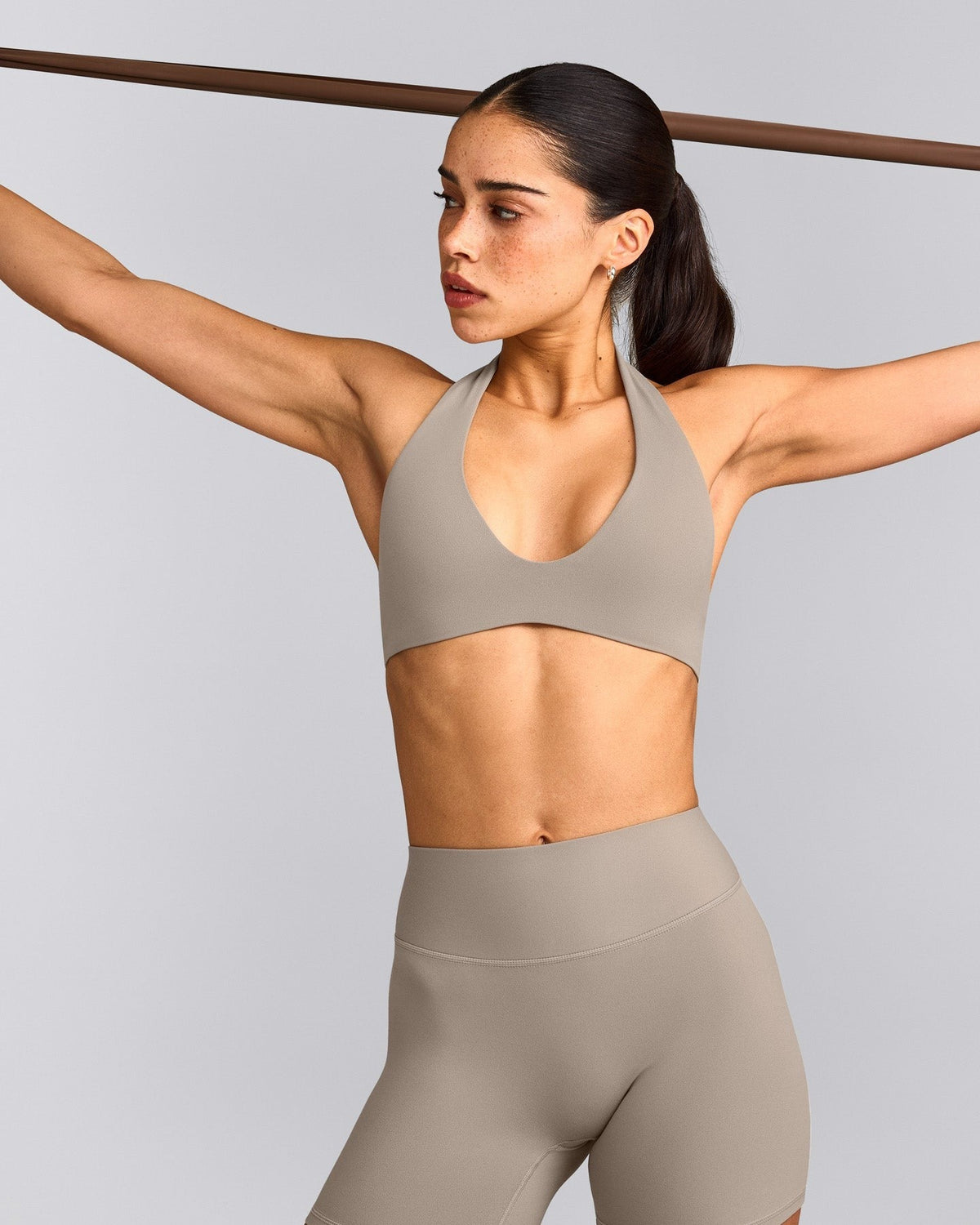 SoftMotionTM Minimal Halter Neck Bralette | Warm Sand