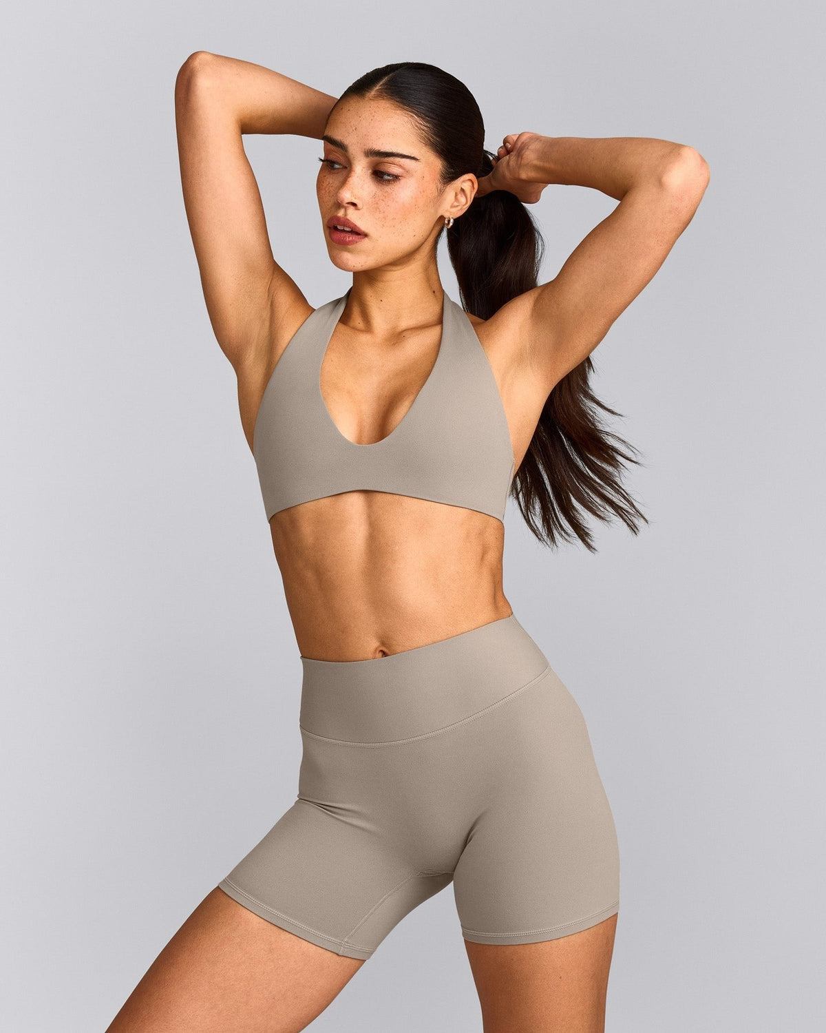 SoftMotionTM Minimal Halter Neck Bralette | Warm Sand