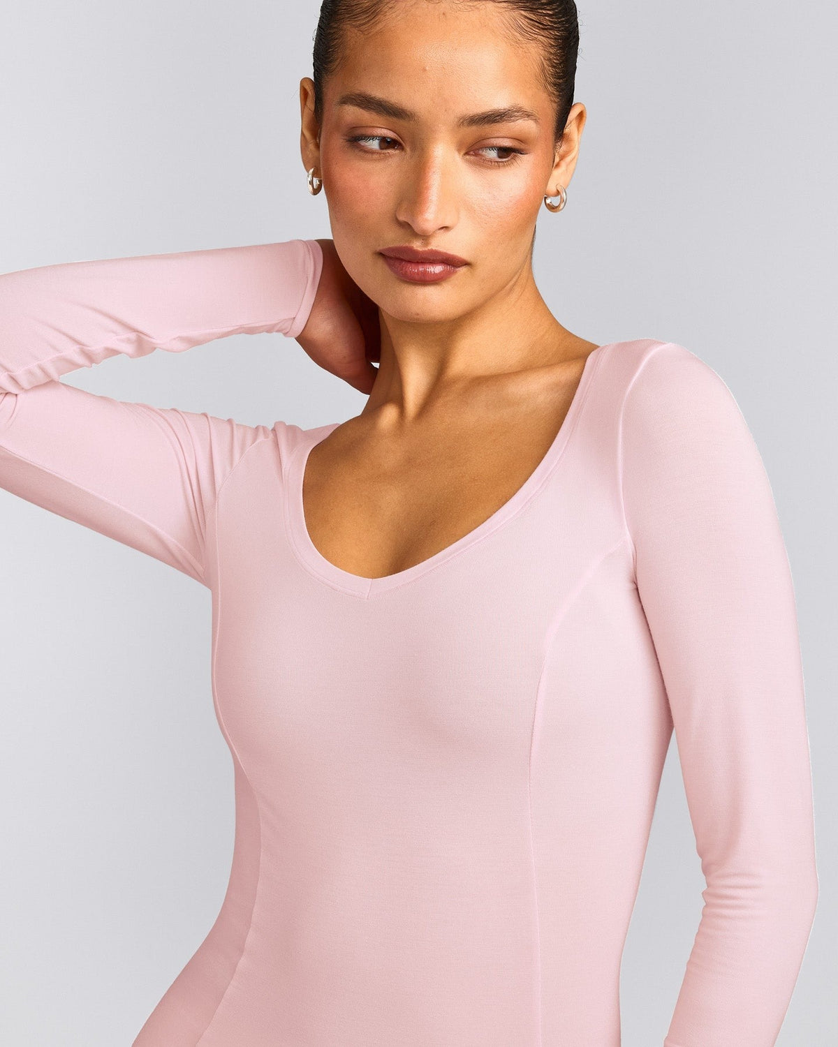 MellowTM Motion Wide V Neck Long Sleeve Top | Soft Girl Pink
