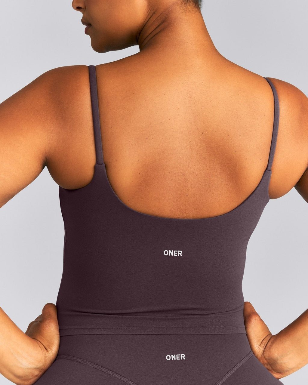 SoftMotionTM Strappy Mid Tank Top with Built in Bra Shelf | Dark Umber Brown
